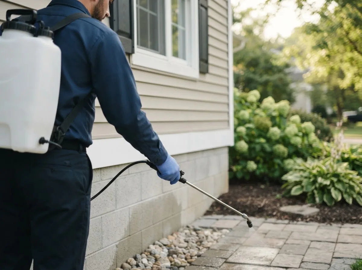 Pest control technician inspecting a home in Reevesville, SC